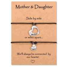 Lanqueen Mom and Daughter Bracelets Set for 2/3 Mommy and Me Heart Matching Wish Bracelets Daughter Gift from Mom-LCA014-2