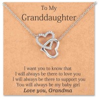 Lanqueen Grandma/Mom/Daughter/Granddaughter Necklace Interlocking Heart Necklace Mothers Day Birthday Gifts-LCA017-GDT