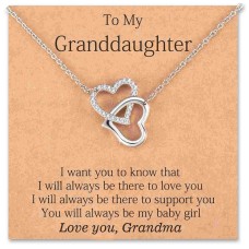 Lanqueen Grandma/Mom/Daughter/Granddaughter Necklace Interlocking Heart Necklace Mothers Day Birthday Gifts-LCA017-GDT