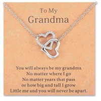 Lanqueen Grandma/Mom/Daughter/Granddaughter Necklace Interlocking Heart Necklace Mothers Day Birthday Gifts-LCA017-Grandma