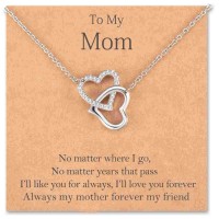 Lanqueen Grandma/Mom/Daughter/Granddaughter Necklace Interlocking Heart Necklace Mothers Day Birthday Gifts-LCA017-MOM