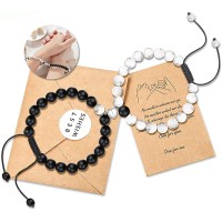 Lanqueen Couples Magnetic Mutual Attraction Bracelets Matte Agate Bracelet Vows of Eternal Love Charms Adjustable Jewelry Gifts Set for Lover Women Men Friend-LCA004-B&W-Heart