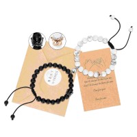 Lanqueen Couples Magnetic Mutual Attraction Bracelets Matte Agate Bracelet Vows of Eternal Love Charms Adjustable Jewelry Gifts Set for Lover Women Men Friend-LCA004-B&W-KQ