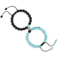 Lanqueen Couples Magnetic Mutual Attraction Bracelets Matte Agate Bracelet Vows of Eternal Love Charms Adjustable Jewelry Gifts Set for Lover Women Men Friend-LCA004-Black&Blue-Magnet