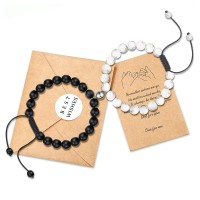 Lanqueen Couples Magnetic Mutual Attraction Bracelets Matte Agate Bracelet Vows of Eternal Love Charms Adjustable Jewelry Gifts Set for Lover Women Men Friend-LCA004-Pure B&W-Magnet