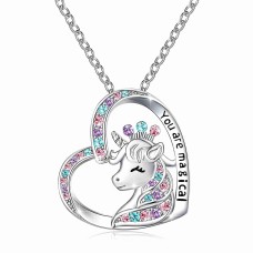 Lanqueen Unicorn Necklace/Hypoallergenic Earrings for Girls Lovely Gifts for Daughter Granddaughter Girls Birthday Party-LCA007-Crown DJS Necklace