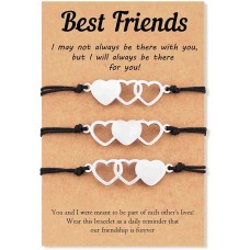 Lanqueen 2/3Pcs Best Friend Bracelets Friendship Bff Matching Distance Heart Bracelet for Women Teen Girls-LCA010-Heart BFF-3