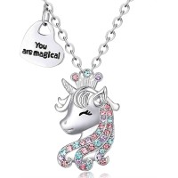 Lanqueen Unicorn Necklace for Girls Crystal Pendant Necklaces Unicorn Jewelry for Teens Girls Daughter Granddaughter Birthday Party Gift-LCA011-DJS A Neck