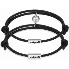 Lanqueen I Love You Magnetic Couples Bracelets Matching Attraction Couple Relationship Bracelet Jewelry Gifts for Women Men Boyfriend Girlfriend Him Her Best Friend BFF-LCA013-ILY 2 Black Magnet