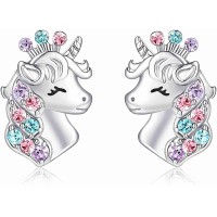 Lanqueen silver Unicorn Hypoallergenic Earrings Christmas Birthday Party Jewelry Gift for Girls Women-LCA020-A