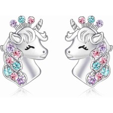 Lanqueen silver Unicorn Hypoallergenic Earrings Christmas Birthday Party Jewelry Gift for Girls Women-LCA020-A