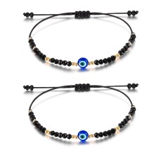 Lanqueen Evil Eye Bracelet Adjustable Ojo Turco Kabbalah Amulet Nazar Bracelets for Family Women Men Teen Boys Black Bracelets-LCA002-Black Bead