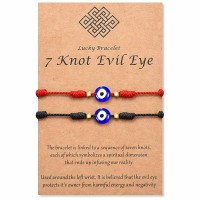 Lanqueen Handmade Evil Eye Bracelet 7 Knot Good Luck Red String Kabbalah Protection Bracelets Adjustable Jewelry Gifts for Women Men Boys Girls Family Friend Mother's Day Gift Idea-LCA002-2Both