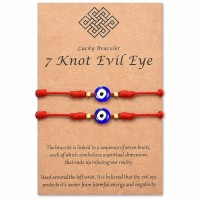 Lanqueen Handmade Evil Eye Bracelet 7 Knot Good Luck Red String Kabbalah Protection Bracelets Adjustable Jewelry Gifts for Women Men Boys Girls Family Friend Mother's Day Gift Idea-