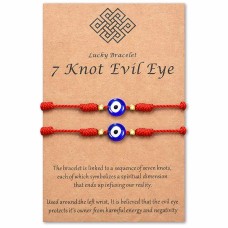 Lanqueen Handmade Evil Eye Bracelet 7 Knot Good Luck Red String Kabbalah Protection Bracelets Adjustable Jewelry Gifts for Women Men Boys Girls Family Friend Mother's Day Gift Idea-