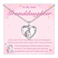 Lanqueen Unicorn Necklace Jewelry Granddaughter Gifts from Grandma, Granddaughter Necklace Birthday Valentines Day Unicorn Gift for Granddaughter---LCA007-GDT