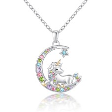 Lanqueen Unicorn Necklace Moon Pendant Necklaces Birthday Christmas Halloween Unicorn Jewelry Gifts for Daughter Granddaughter Niece---LCA007-Moon DJS Necklace