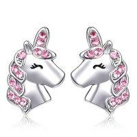 Lanqueen Unicorn Necklace/Hypoallergenic Earrings for Girls Lovely Gifts for Daughter Granddaughter Girls Birthday Party-LCA007-DJS Earring-Pink