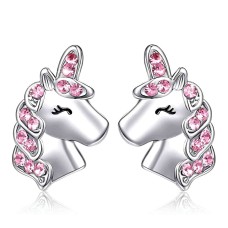 Lanqueen Unicorn Necklace/Hypoallergenic Earrings for Girls Lovely Gifts for Daughter Granddaughter Girls Birthday Party-LCA007-DJS Earring-Pink