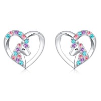 Lanqueen Unicorn Necklace/Hypoallergenic Earrings for Girls Lovely Gifts for Daughter Granddaughter Girls Birthday Party-LCA007-DJS Earring-Heart