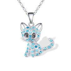 Lanqueen Kitty Cat Pendant Necklace Jewelry for Girls Cat Gifts for Cat Lover Niece Daughter Granddaughter Loved Necklace----LCA012-Blue Cat Neck