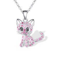 Lanqueen Cute Cat Pendant Necklace, Lovely Cat Hypoallergenic Cubic Zirconia Cat Jewelry for Girls Teens Women Daughter Birthday Gifts, Cat Lover Gifts pink----LCA012-Pink Cat Neck