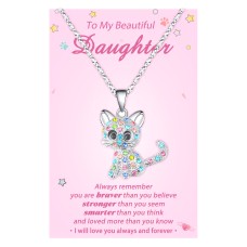 Lanqueen Gifts for Daughter Cute Cat Pendant Necklace, Lovely Cat Hypoallergenic Cubic Zirconia Cat Jewelry for Girls Teens Women Daughter Christmas Birthday Gifts, Cat Lover Gifts---LCA012-daughter