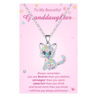 Lanqueen Granddaughter Gifts from Grandma Cute Cat Pendant Necklace, Lovely Cat Hypoallergenic Cubic Zirconia Cat Jewelry for Girls Teens Women Daughter Christmas Birthday Gifts, Cat Lover Gifts---LCA012-granddaughter