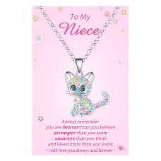 Lanqueen Niece Gifts from Aunt Cute Cat Pendant Necklace, Lovely Cat Hypoallergenic Cubic Zirconia Cat Jewelry for Girls Teens Women Daughter Christmas Birthday Gifts, Cat Lover Gifts---LCA012-niece