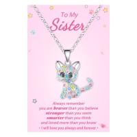 Lanqueen Sister Gifts from Sister Cute Cat Necklace, Lovely Cat Hypoallergenic Cubic Zirconia Cat Jewelry for Girls Teens Women Daughter Christmas Birthday Gifts, Cat Lover Gifts---LCA012-sister