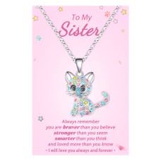 Lanqueen Sister Gifts from Sister Cute Cat Necklace, Lovely Cat Hypoallergenic Cubic Zirconia Cat Jewelry for Girls Teens Women Daughter Christmas Birthday Gifts, Cat Lover Gifts---LCA012-sister