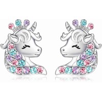 Lanqueen silver Unicorn Hypoallergenic Earrings Christmas Birthday Party Jewelry Gift for Girls Women-LCA020-C