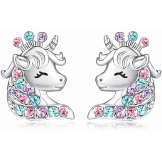 Lanqueen silver Unicorn Hypoallergenic Earrings Christmas Birthday Party Jewelry Gift for Girls Women-LCA020-C