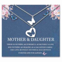 Lanqueen Mother Daughter Necklace Heart Matching Pendant Jewelry Set Mother'S Day Birthday Meaningful Love Gifts For Women Girls Sisters Grandma With Message Card-LCA024-Butterfly Neck-2