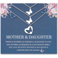 Lanqueen Mother Daughter Necklace Heart Matching Pendant Jewelry Set Mother'S Day Birthday Meaningful Love Gifts For Women Girls Sisters Grandma With Message Card-LCA024-Butterfly Neck-3