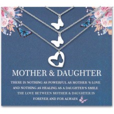 Lanqueen Mother Daughter Necklace Heart Matching Pendant Jewelry Set Mother'S Day Birthday Meaningful Love Gifts For Women Girls Sisters Grandma With Message Card-LCA024-Butterfly Neck-3