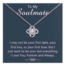 Lanqueen Gifts to My Girlfriend/Wife, Soulmate Necklace for Women, Silver Cubic Zirconia Love Knot Pendant Necklace for Wedding Anniversary Birthday Gifts-LCA028-Soulmate-A