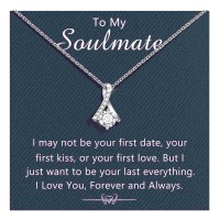 Lanqueen Gifts to My Girlfriend/Wife, Soulmate Necklace for Women, Silver Cubic Zirconia Love Knot Pendant Necklace for Wedding Anniversary Birthday Gifts-LCA028-Soulmate-B