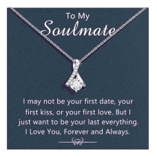 Lanqueen Gifts to My Girlfriend/Wife, Soulmate Necklace for Women, Silver Cubic Zirconia Love Knot Pendant Necklace for Wedding Anniversary Birthday Gifts-LCA028-Soulmate-B