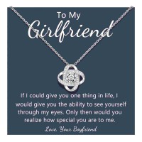 Lanqueen Gifts for Girlfriend, Cute Necklace for Girlfriend Gifts for Her Silver Love Knot Pendant Necklace for Women Girlfriend Valentines Day Anniversary Birthday Gifts-LCA029-GF Necklace