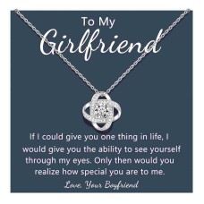 Lanqueen Gifts for Girlfriend, Cute Necklace for Girlfriend Gifts for Her Silver Love Knot Pendant Necklace for Women Girlfriend Valentines Day Anniversary Birthday Gifts-LCA029-GF Necklace