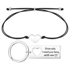 Lanqueen Drive Safe Keychain Boyfriend Gifts from Girlfriend Couple Gifts Wife Matching Keychain Heart Bracelet Set Gifts for Couples Him Husband Men Valentines Day Fathers Day Gift from Wife-LCA042-DS keychain