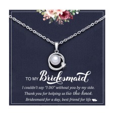 Lanqueen Bridesmaid Gifts Pearl & Knot Pendant Necklace from Bride, Bridesmaid Jewelry Wedding Gifts for Woman with Bridesmaid Cards for Wedding-LCA047