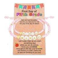 Lanqueen First Day of School Bracelets for Mom and Daughter First Day of First Grade Fifth Grade Bracelet Back to School Gift Mom Mother Daughter Bracelets for 2 LQ-T023-First day of fifth grade