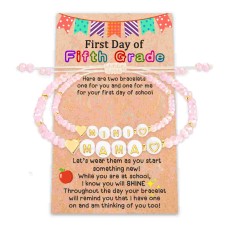 Lanqueen First Day of School Bracelets for Mom and Daughter First Day of First Grade Fifth Grade Bracelet Back to School Gift Mom Mother Daughter Bracelets for 2 LQ-T023-First day of fifth grade