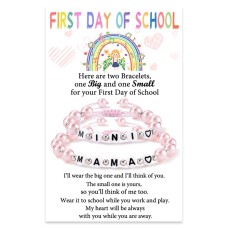 First Day of School Bracelet, First Day of School Bracelets for Mom and Daughter Back to School Mother daughter Bracelet Mommy and Me Bracelets for 2 Daughter Gift from Mom 	 T023-pearl-first day