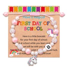 First Day of School Bracelet, First Day of Kindergarten Bracelet Unicorn Gifts for Girls First Day of School Back to School Gifts for Girls Daughter Granddaughter Niece 	 T029-first day-B