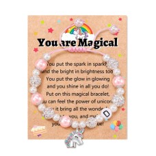 Unicorn Gifts for Girls age 6-8, Birthday Gifts for Girls, Little Girls Jewelry Unicorn Gifts for Girls Initial Bracelet for Unicorn Lover Daughter Nice Granddaughter   T029-D