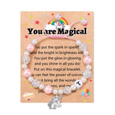 Unicorn Gifts for Girls Age 6-8, Birthday Gifts for Girls, Little Girls Jewelry Unicorn Gifts for Girls Initial Bracelet for Unicorn Lover Daughter Nice Granddaughter T029-T