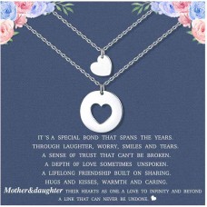 Lanqueen Mother Daughter Necklace Heart Matching Pendant Jewelry Set Mother'S Day Birthday Meaningful Love Gifts For Women Girls Sisters Grandma With Message Card-LCA005-M&D Necklace 2